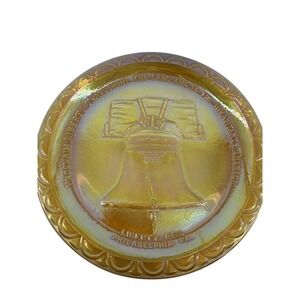 Plate Indiana Gold Carnival Glass American Bicentennial Liberty Bell 8" Vintage